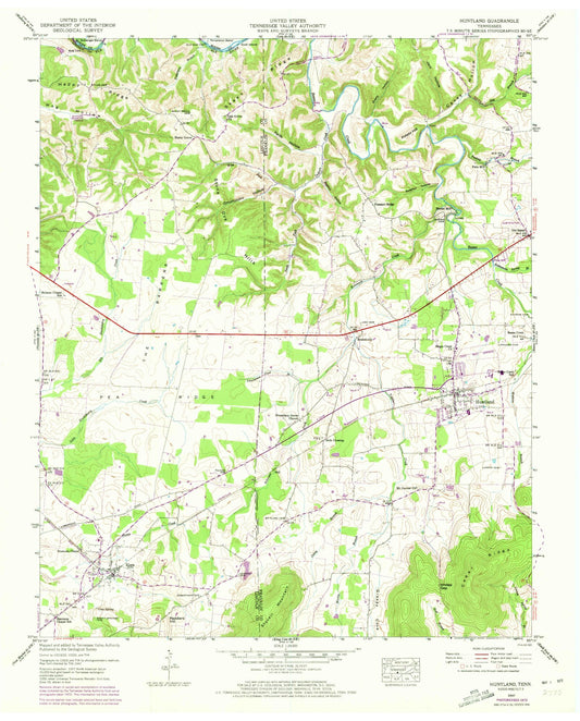 Classic USGS Huntland Tennessee 7.5'x7.5' Topo Map Image