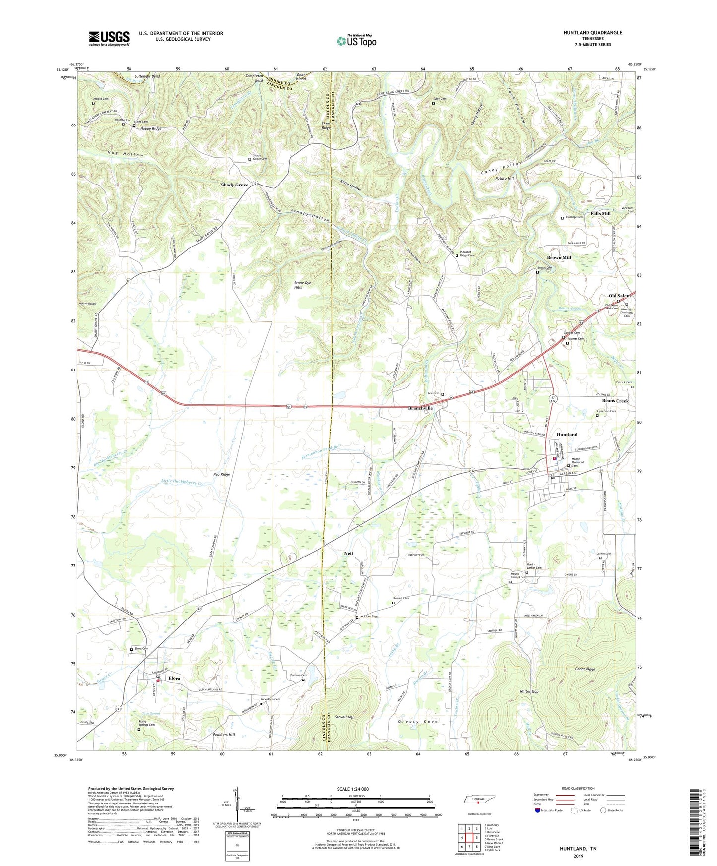 Huntland Tennessee US Topo Map Image