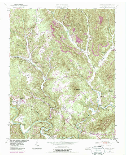 Classic USGS Huntsville Tennessee 7.5'x7.5' Topo Map Image
