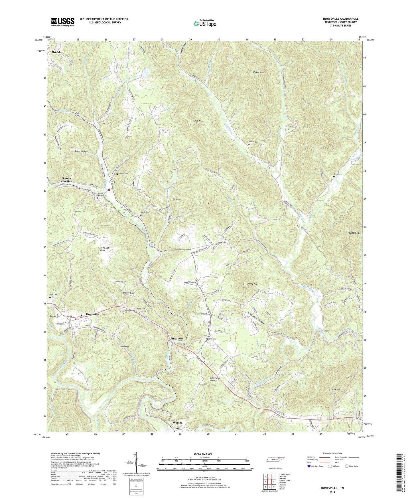 Huntsville Tennessee US Topo Map Image