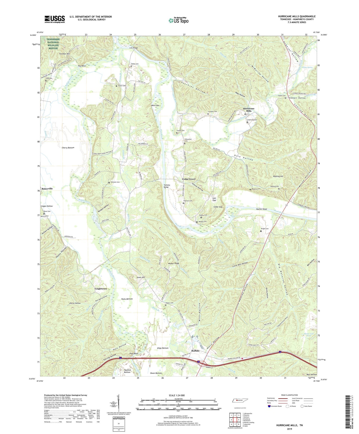 Hurricane Mills Tennessee US Topo Map Image