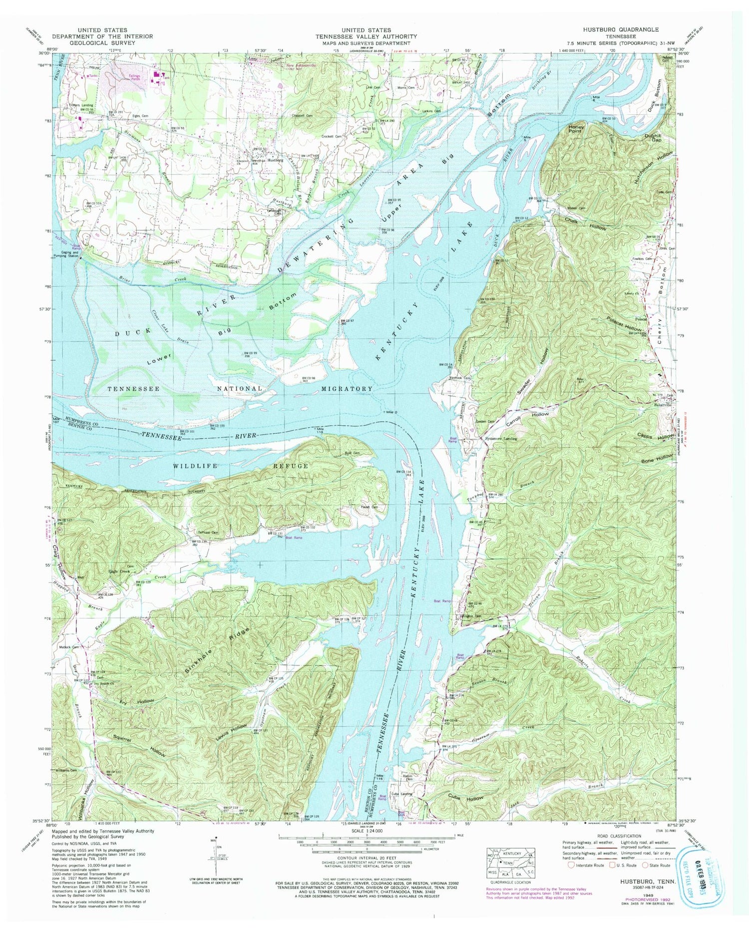 Classic USGS Hustburg Tennessee 7.5'x7.5' Topo Map Image