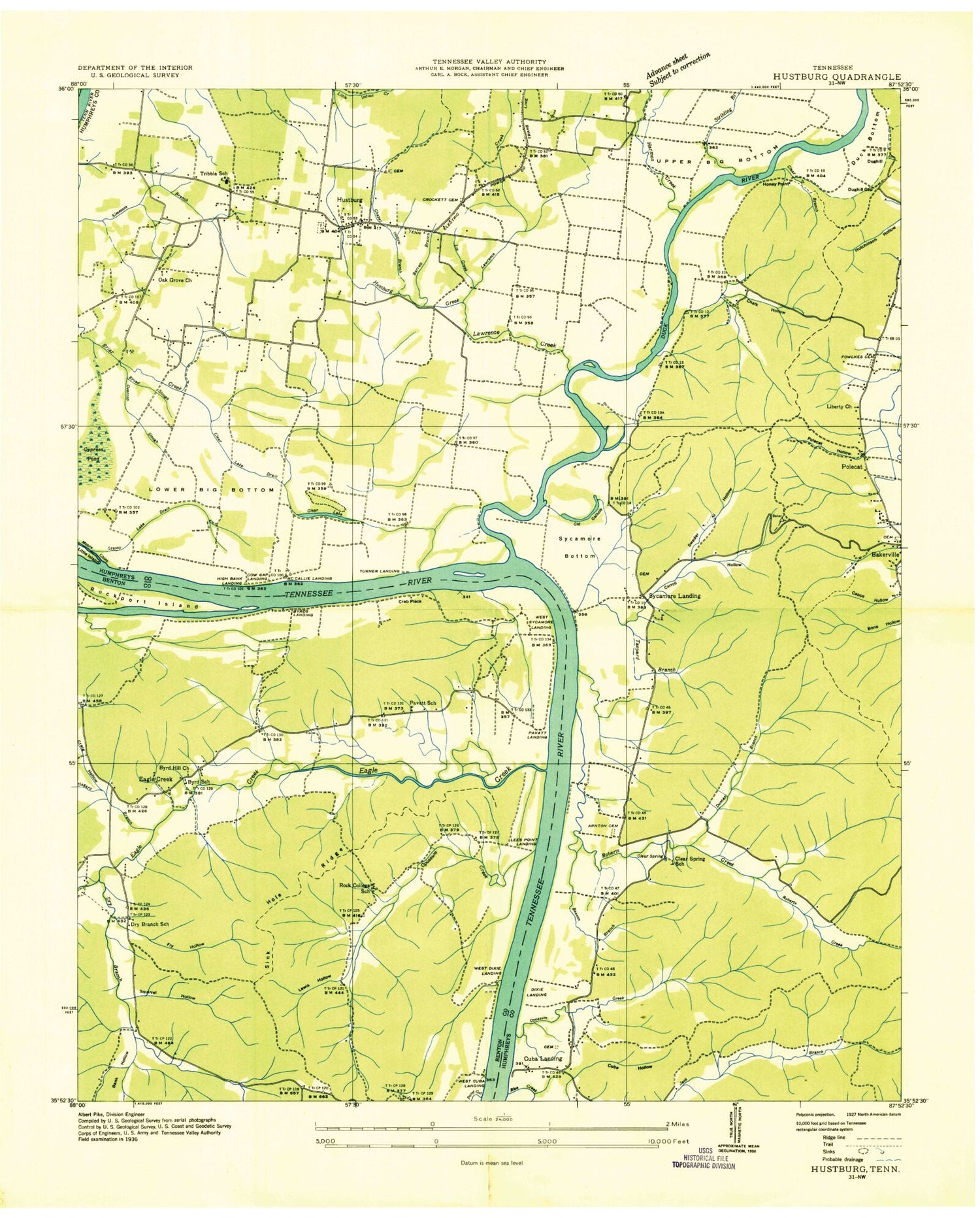 Classic USGS Hustburg Tennessee 7.5'x7.5' Topo Map Image