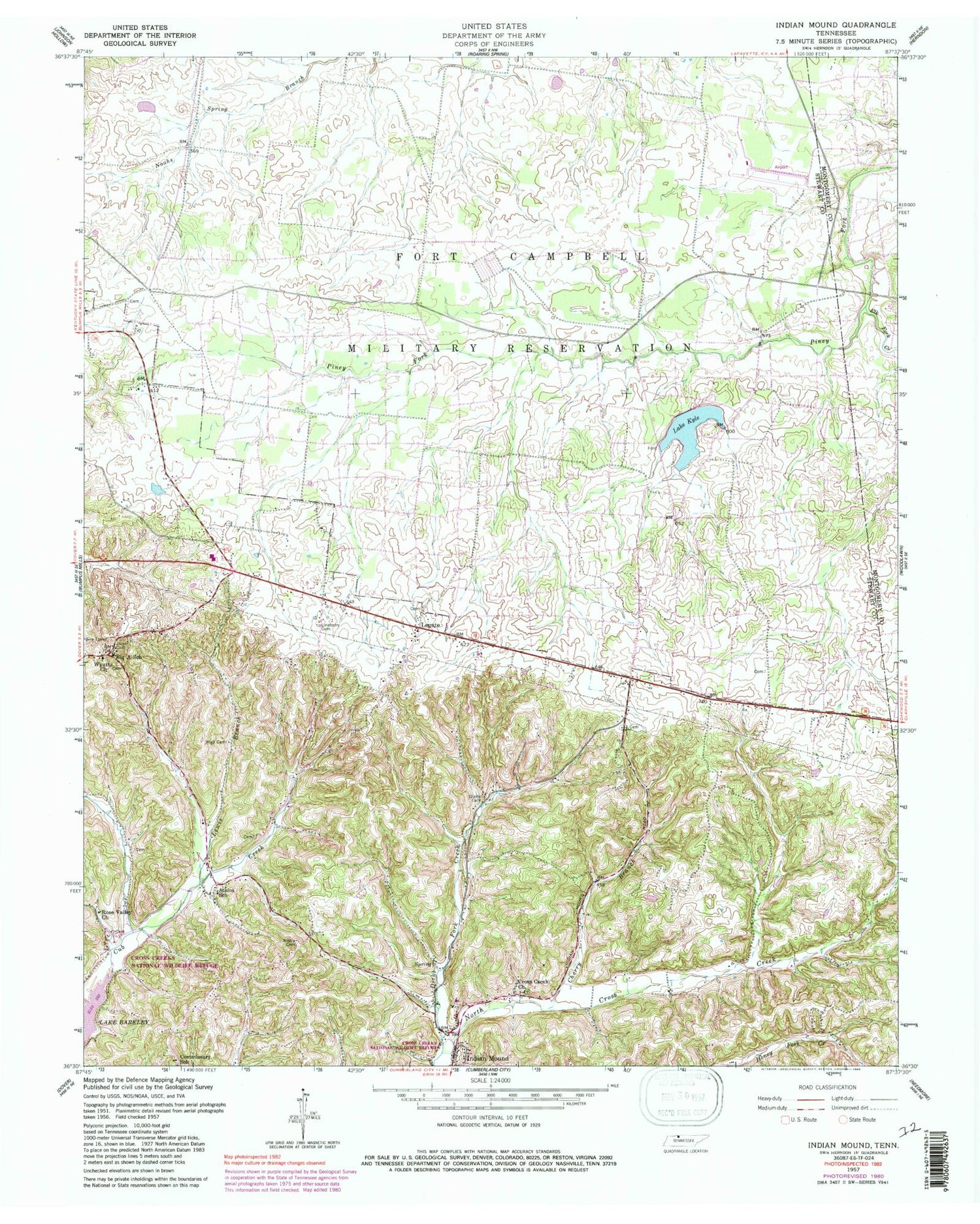 Classic USGS Indian Mound Tennessee 7.5'x7.5' Topo Map Image