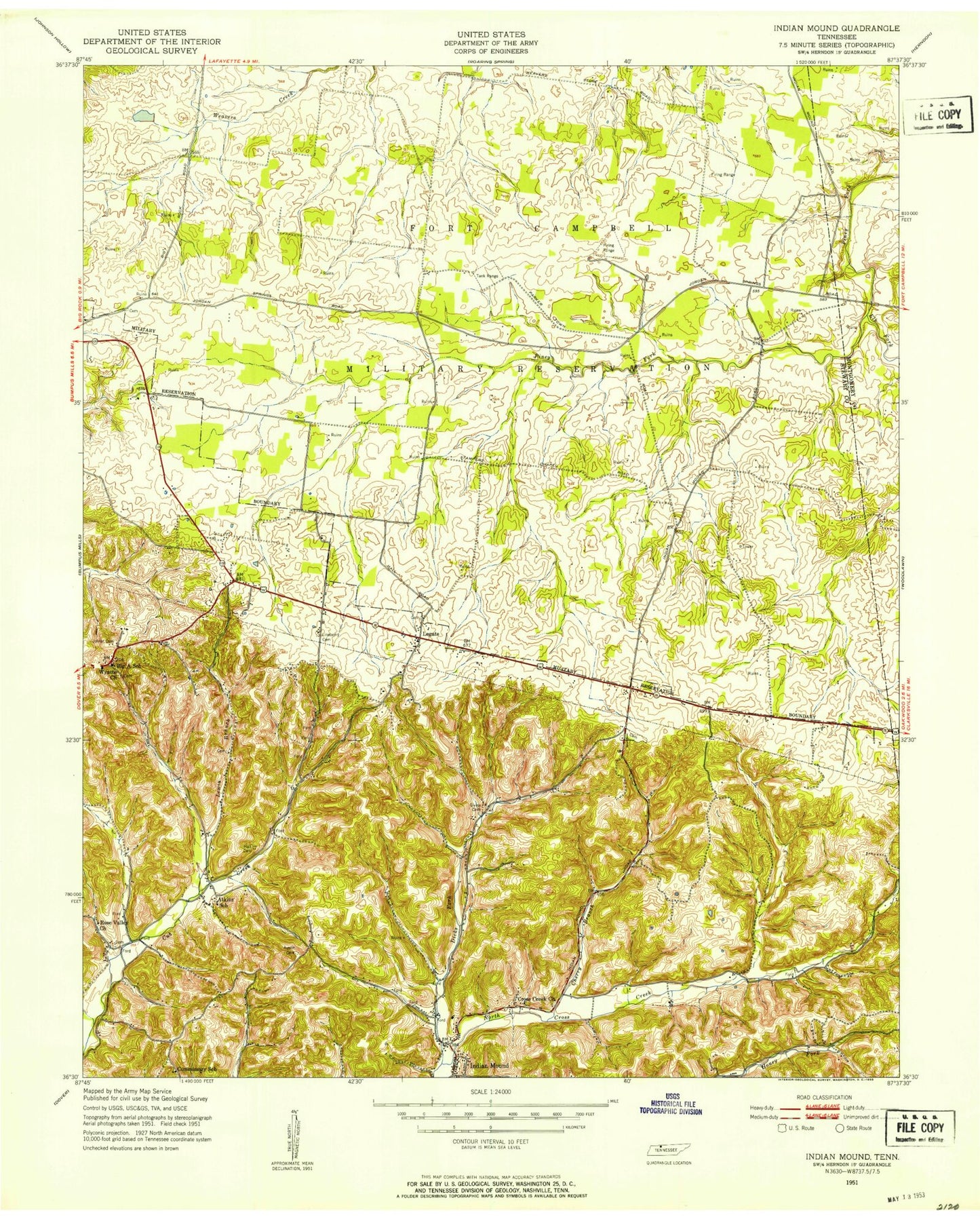 Classic USGS Indian Mound Tennessee 7.5'x7.5' Topo Map Image