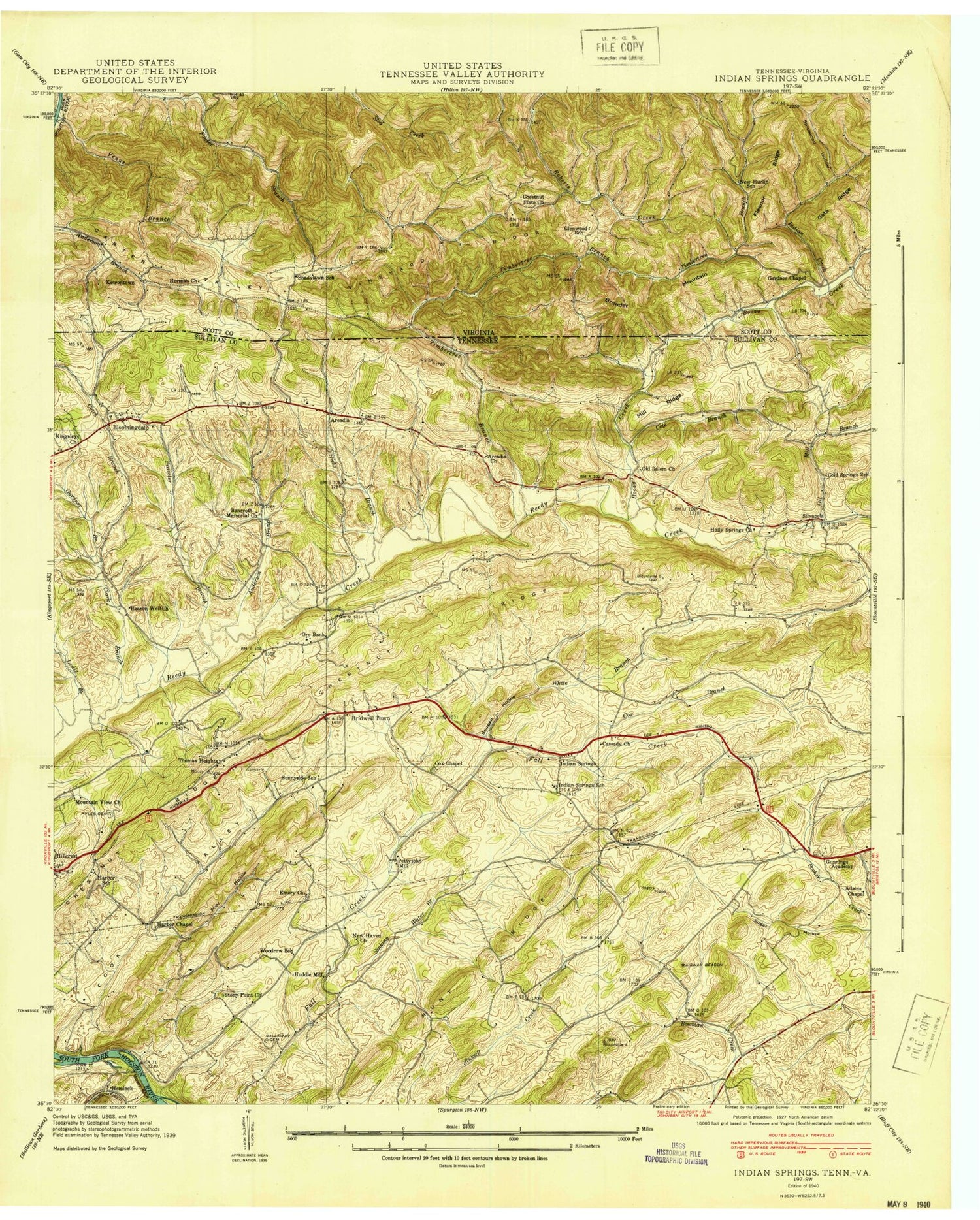 Classic USGS Indian Springs Tennessee 7.5'x7.5' Topo Map Image