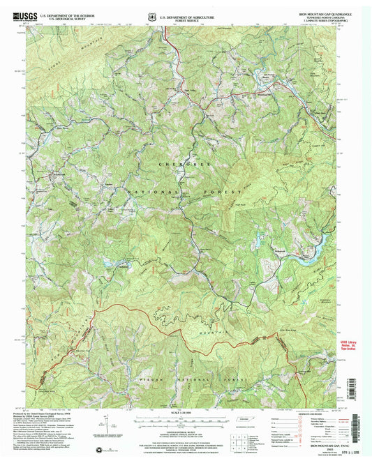 Classic USGS Iron Mountain Gap Tennessee 7.5'x7.5' Topo Map Image