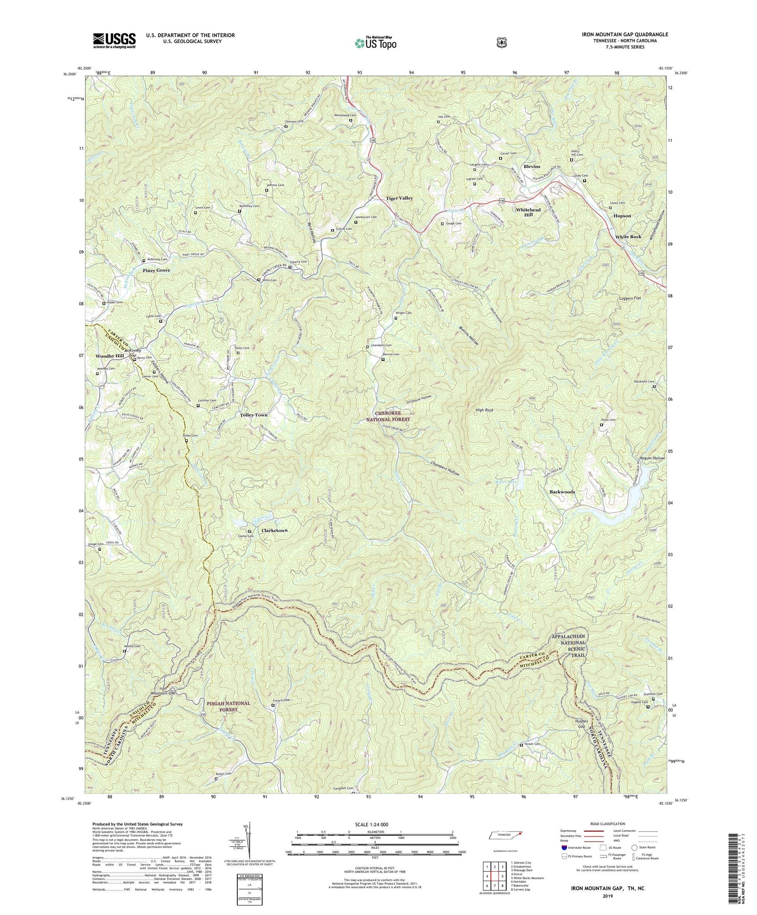 Iron Mountain Gap Tennessee US Topo Map Image
