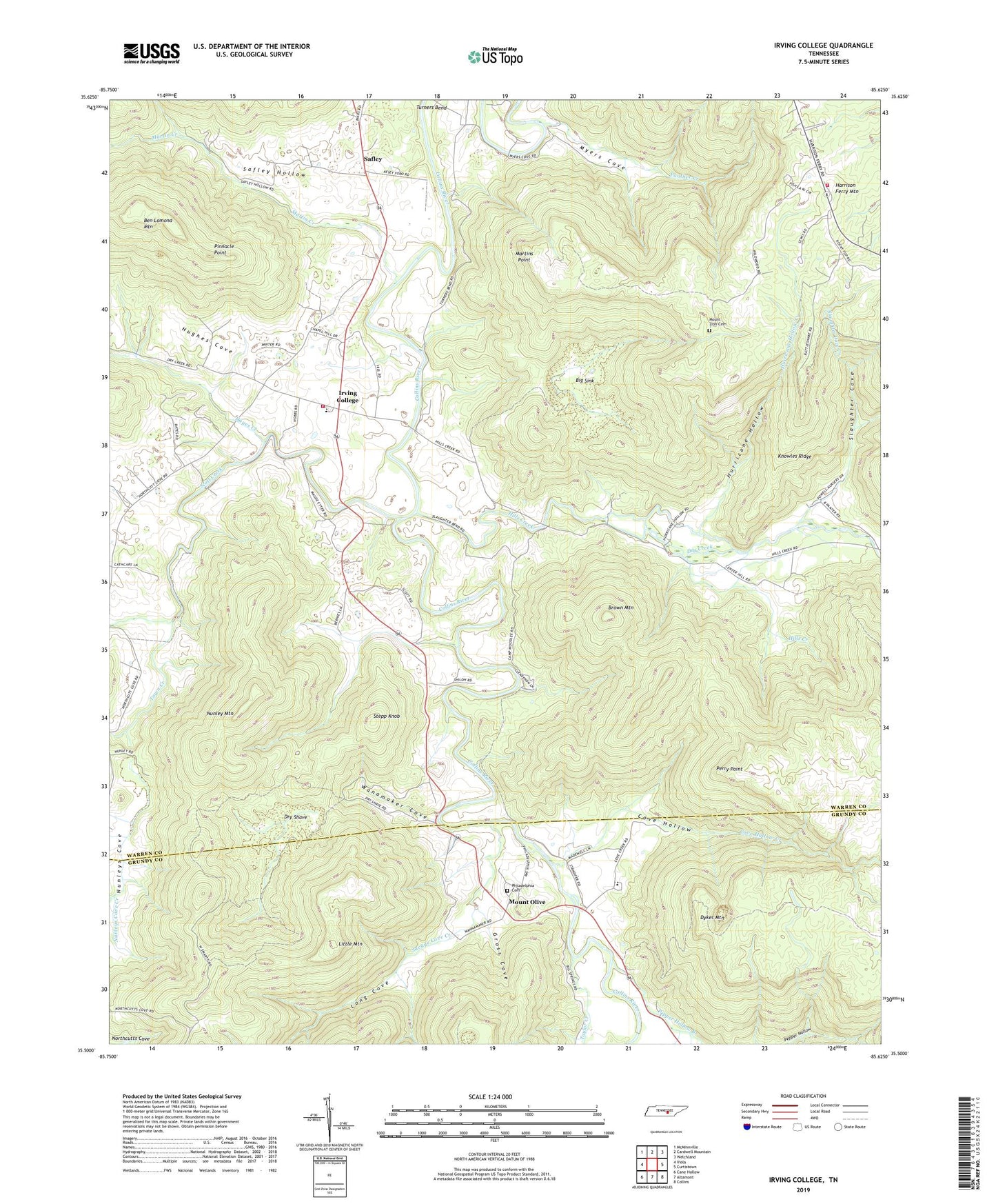 Irving College Tennessee US Topo Map Image
