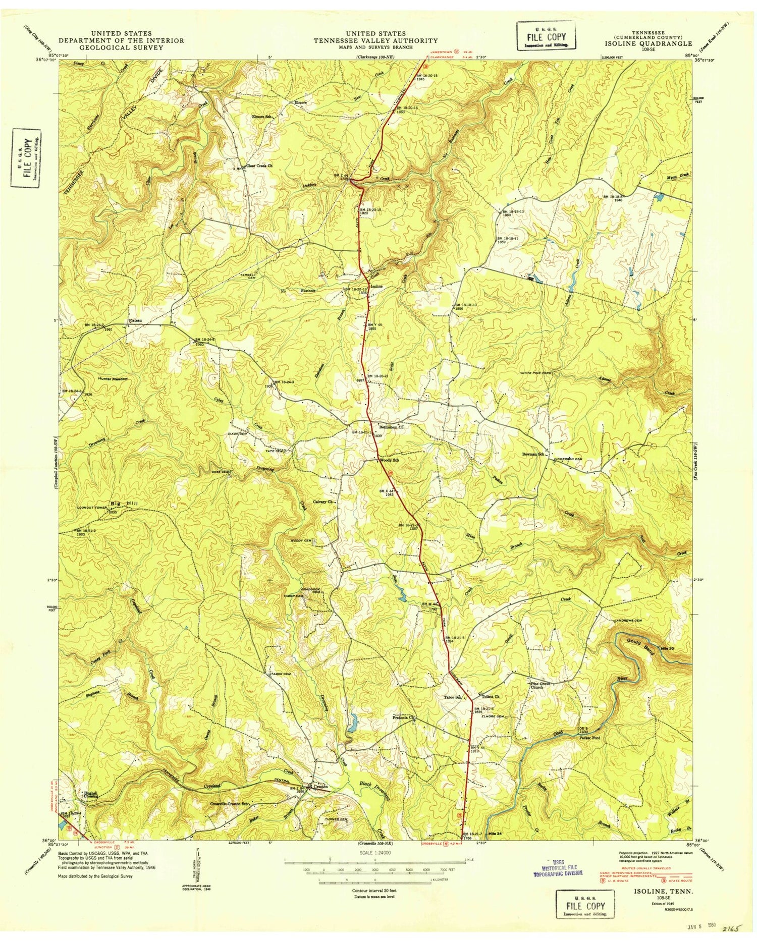 Classic USGS Isoline Tennessee 7.5'x7.5' Topo Map Image