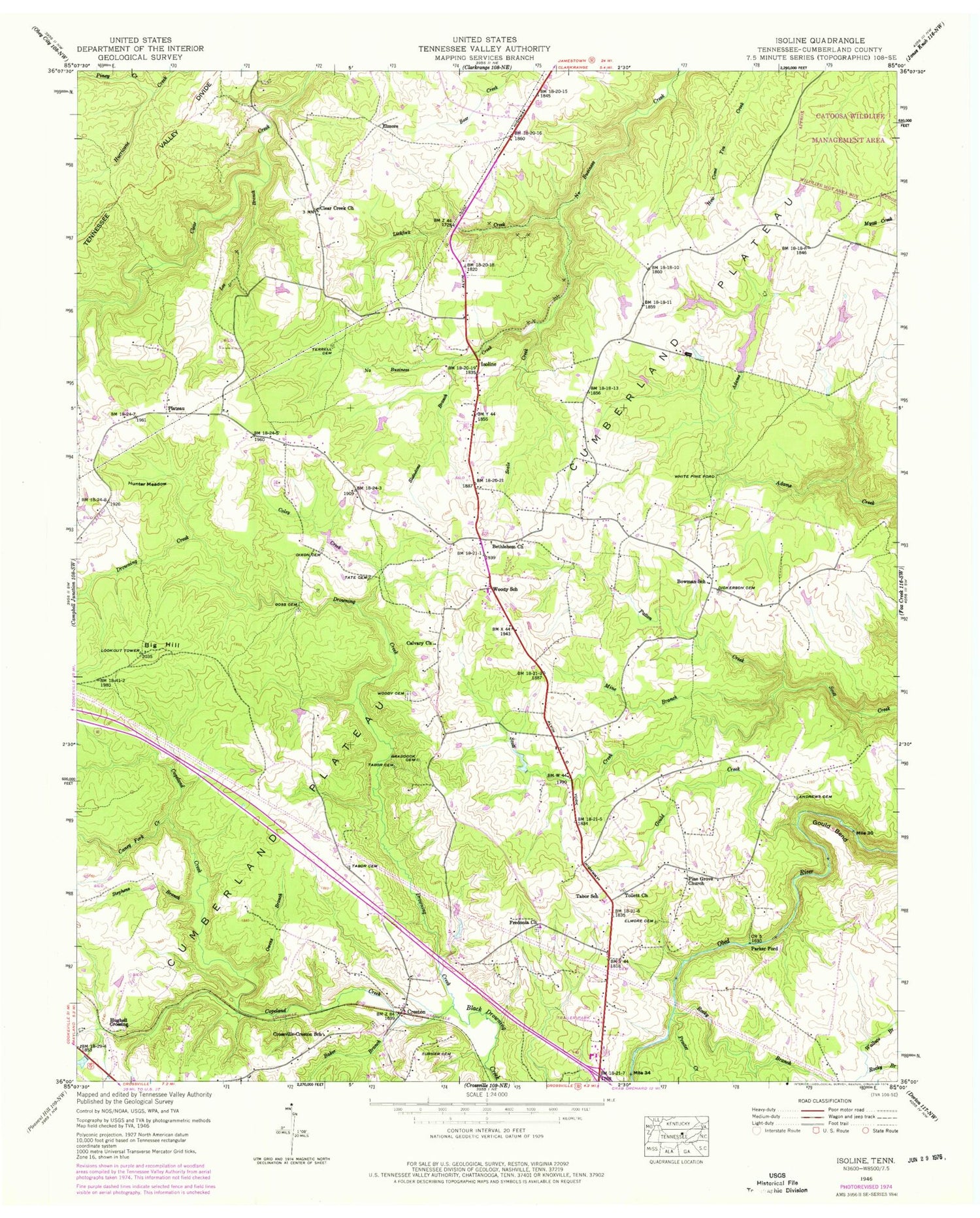 Classic USGS Isoline Tennessee 7.5'x7.5' Topo Map Image