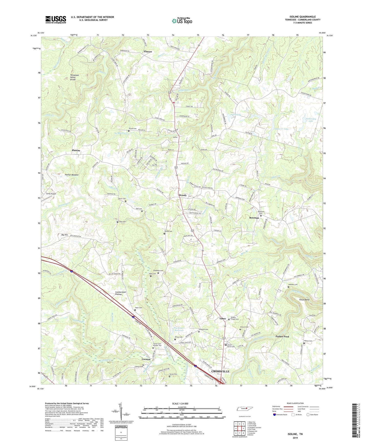 Isoline Tennessee US Topo Map Image