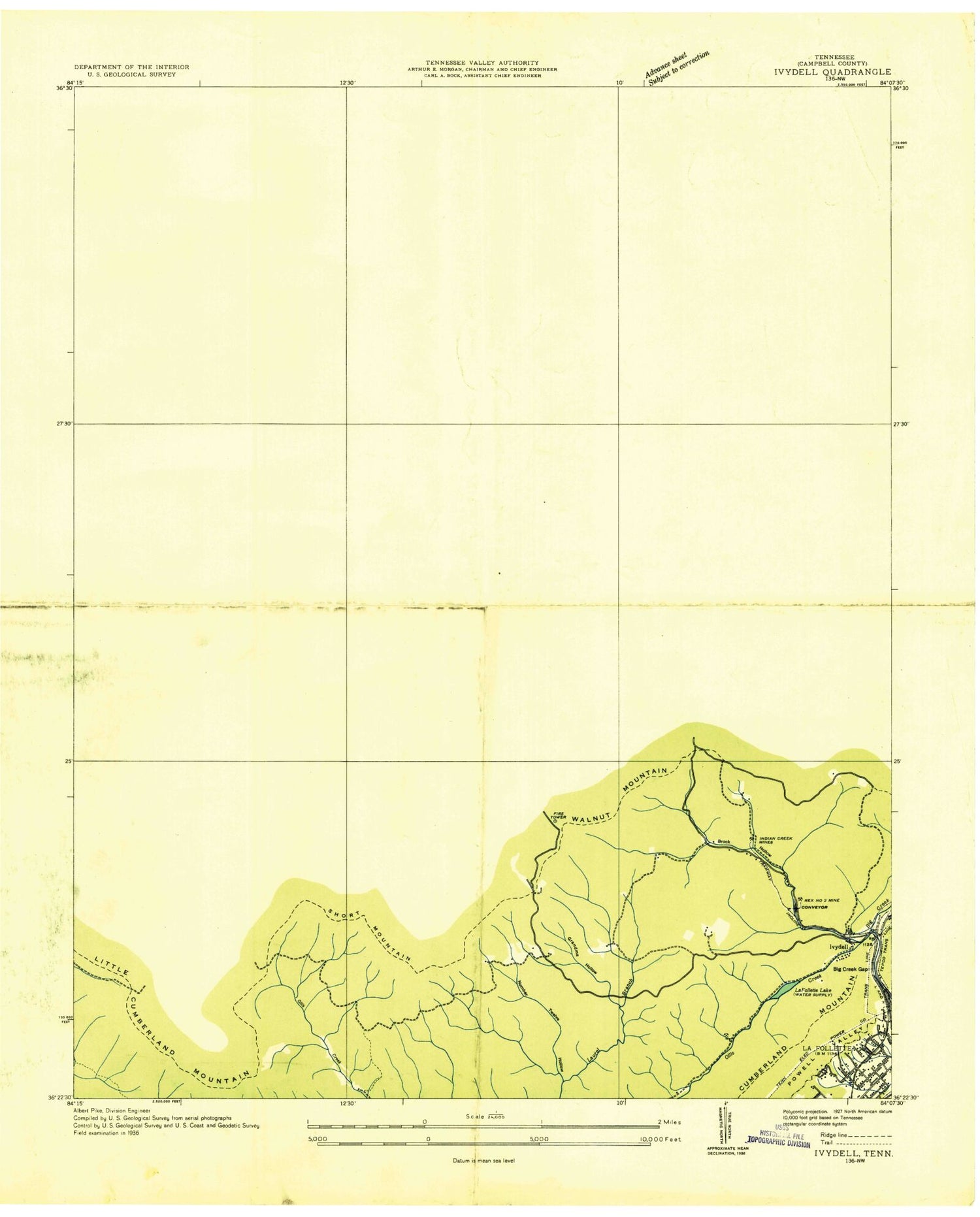 Classic USGS Ivydell Tennessee 7.5'x7.5' Topo Map Image