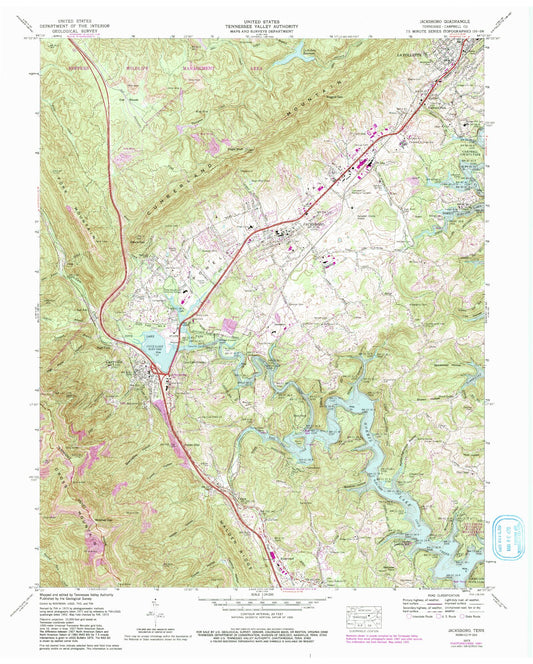 Classic USGS Jacksboro Tennessee 7.5'x7.5' Topo Map Image