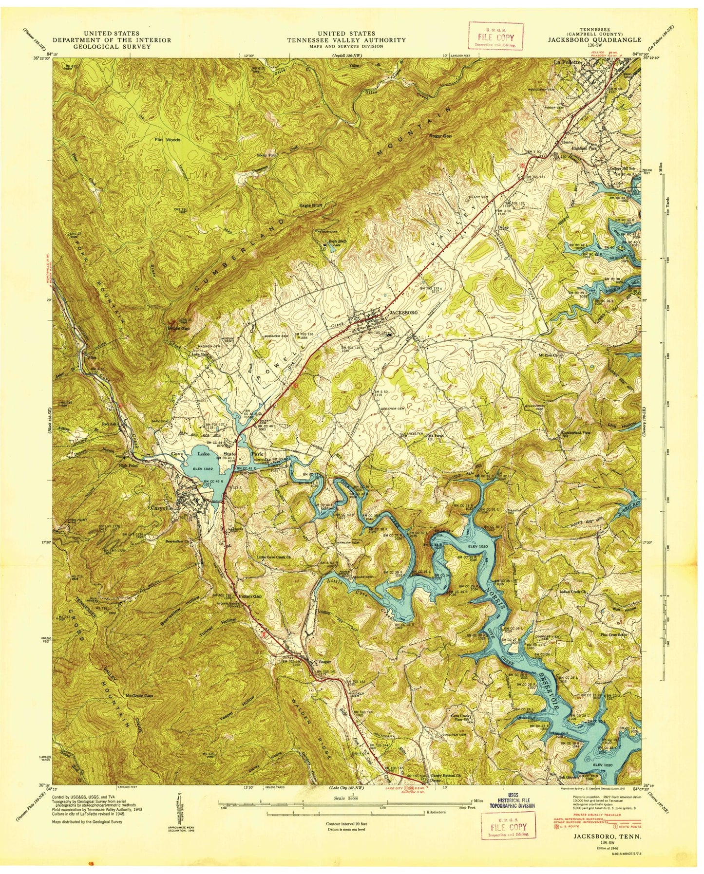 Classic USGS Jacksboro Tennessee 7.5'x7.5' Topo Map Image
