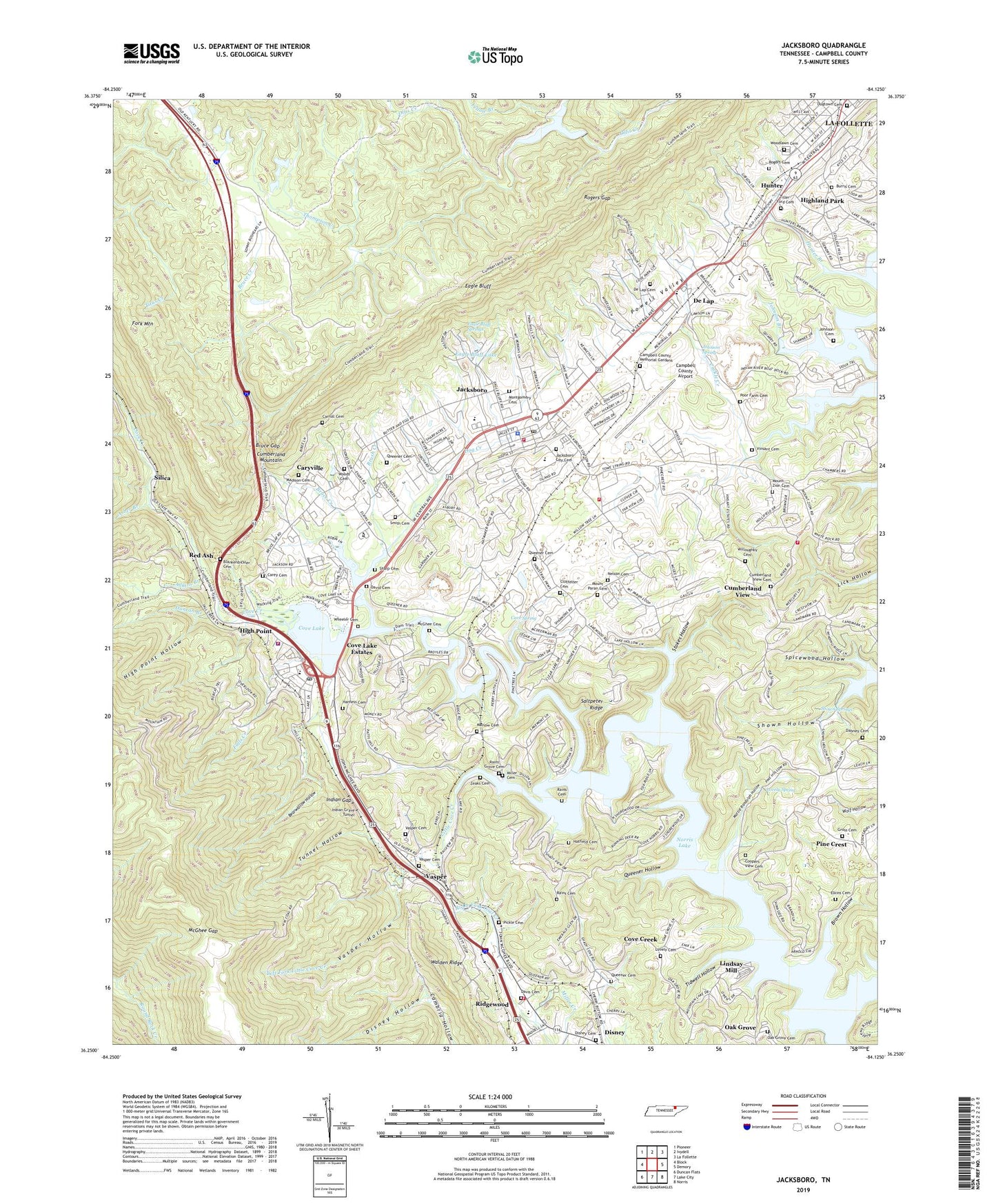 Jacksboro Tennessee US Topo Map Image