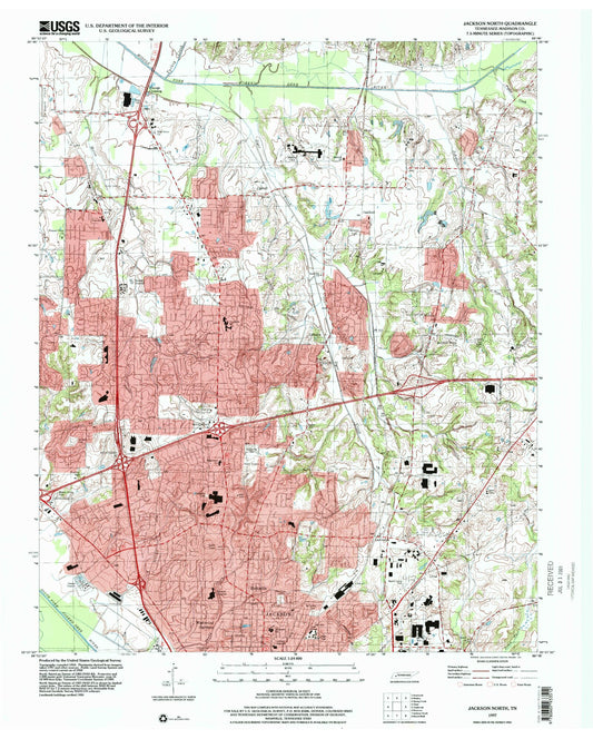 Classic USGS Jackson North Tennessee 7.5'x7.5' Topo Map Image