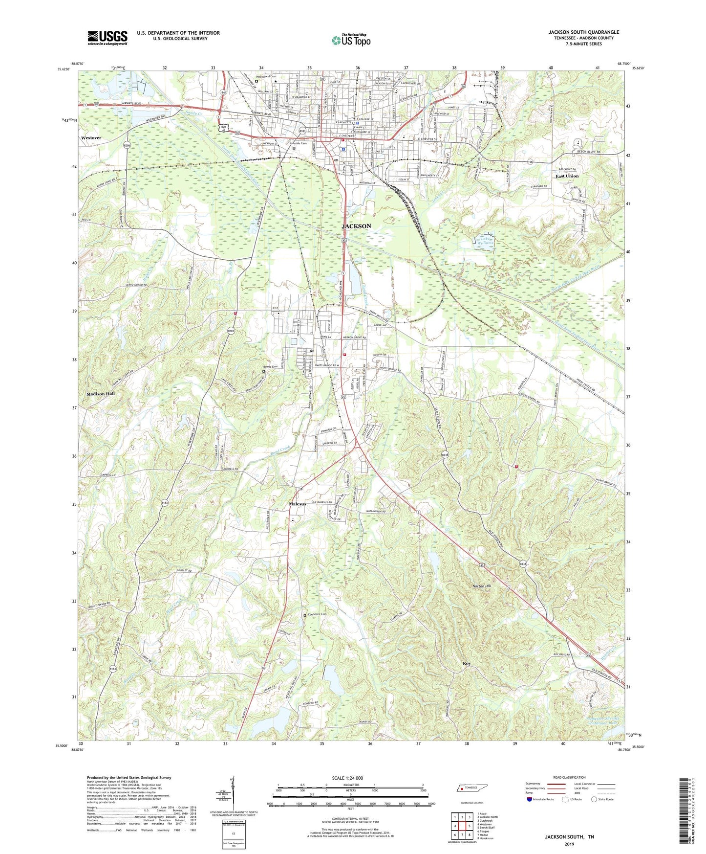 Jackson South Tennessee US Topo Map Image