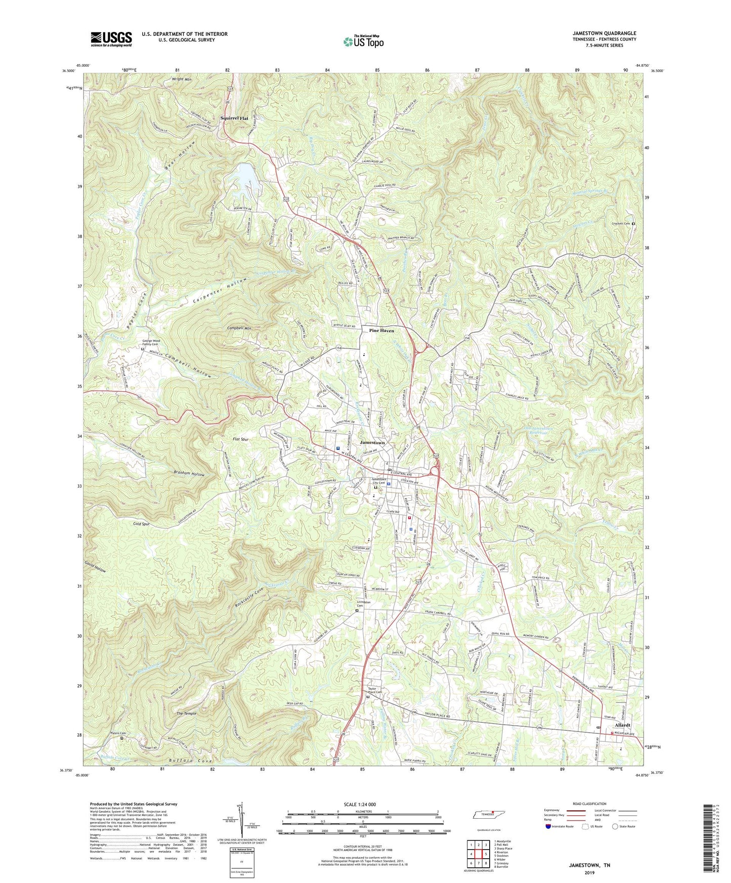 Jamestown Tennessee US Topo Map Image