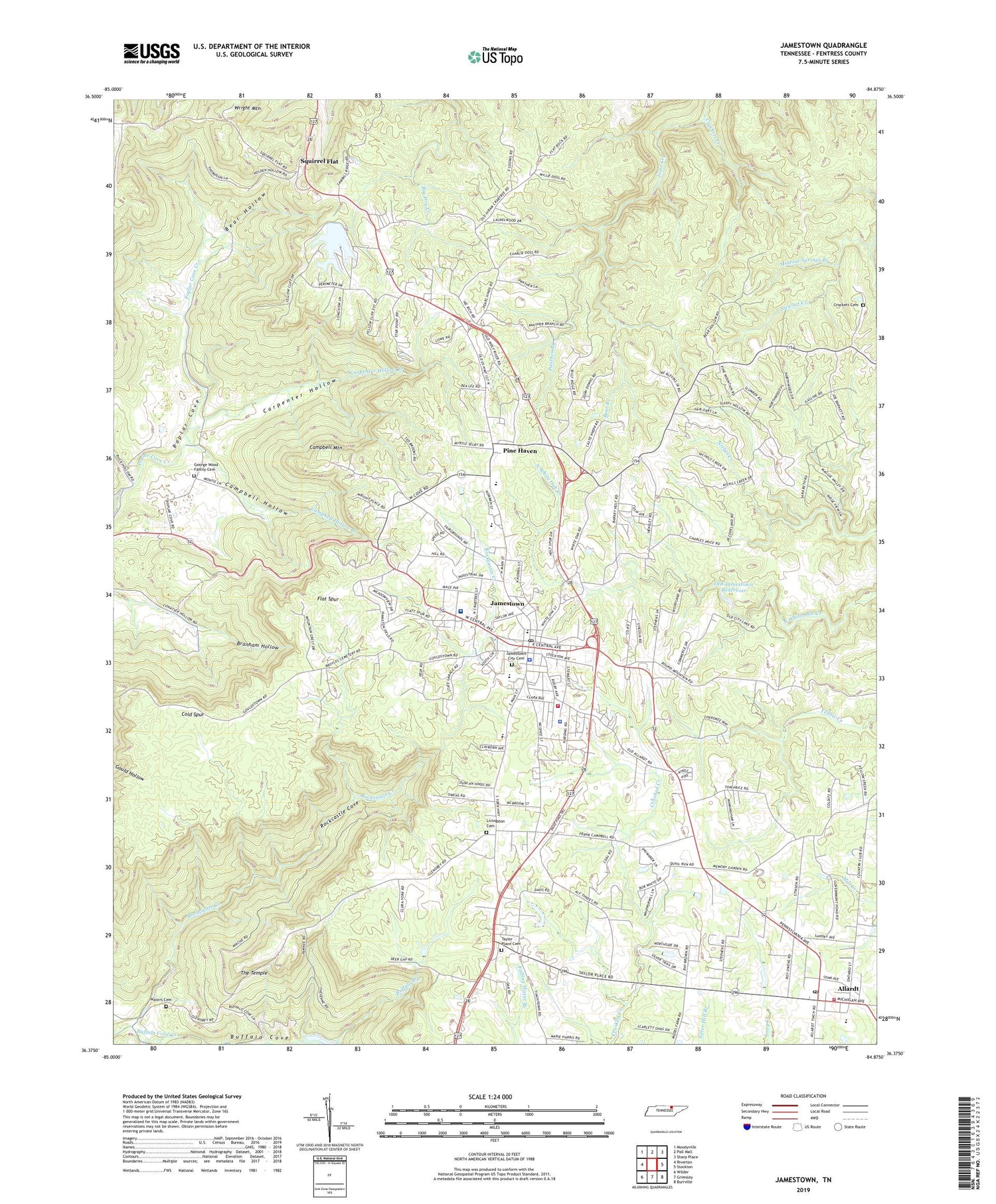 Jamestown Tennessee US Topo Map Image