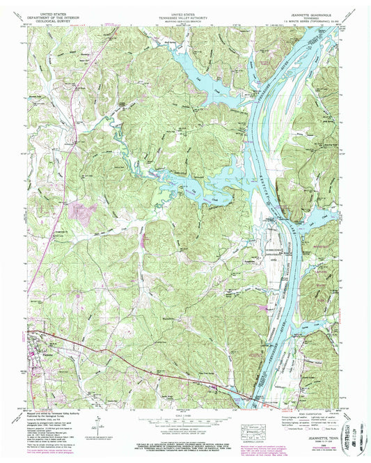 Classic USGS Jeannette Tennessee 7.5'x7.5' Topo Map Image