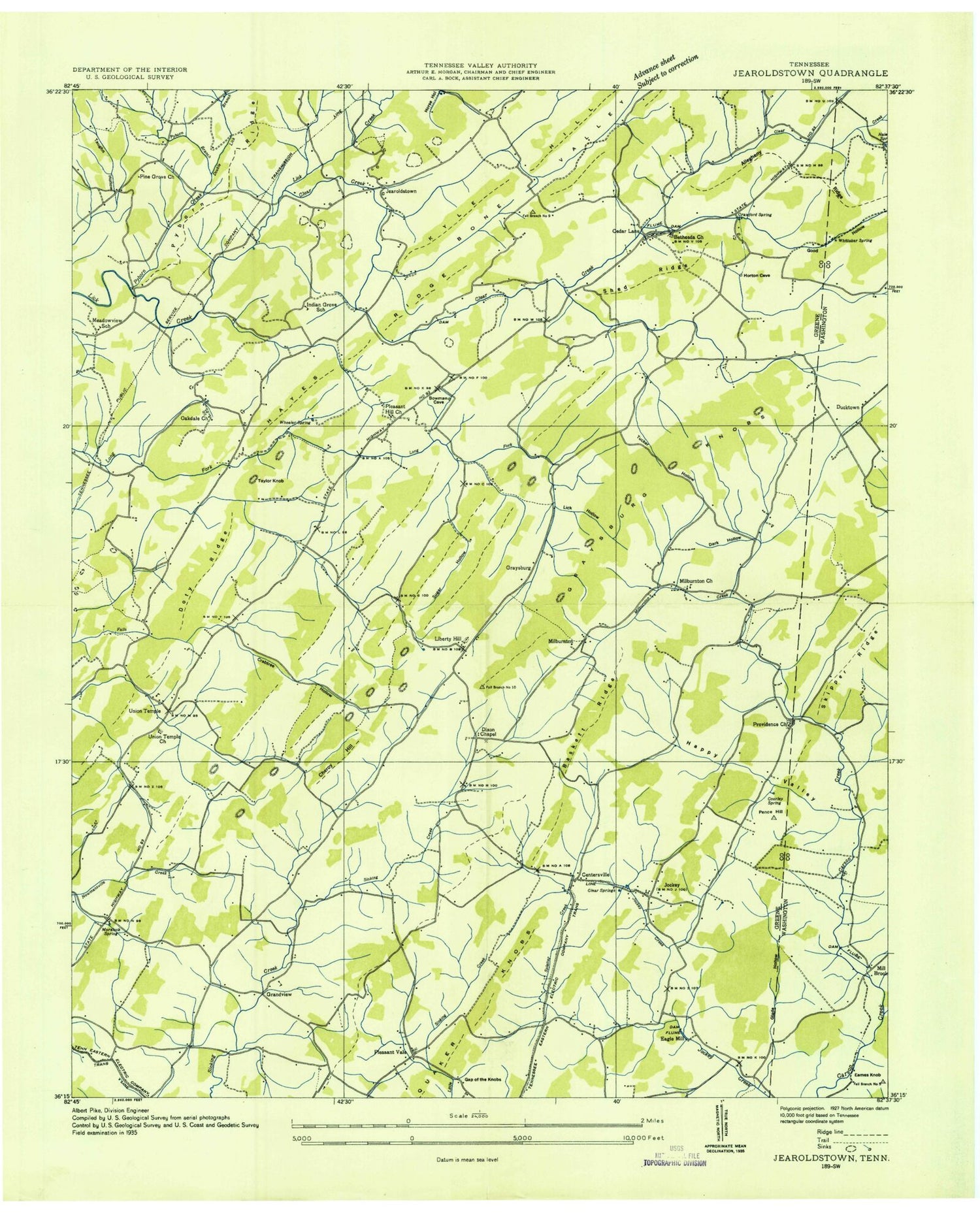 Classic USGS Jearoldstown Tennessee 7.5'x7.5' Topo Map Image