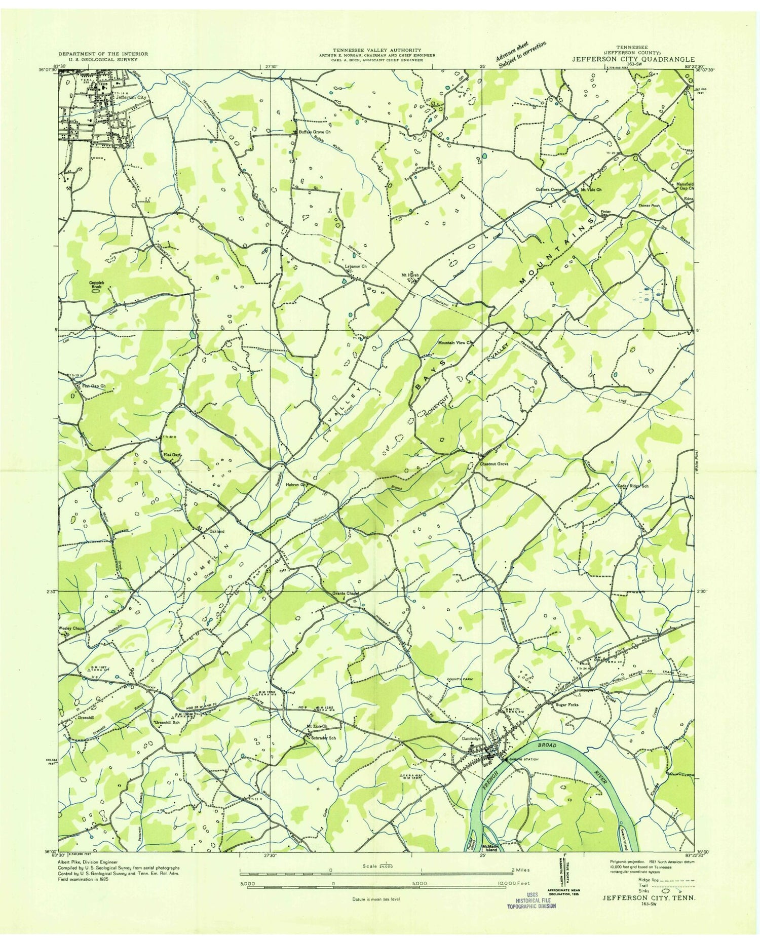 Classic USGS Jefferson City Tennessee 7.5'x7.5' Topo Map Image