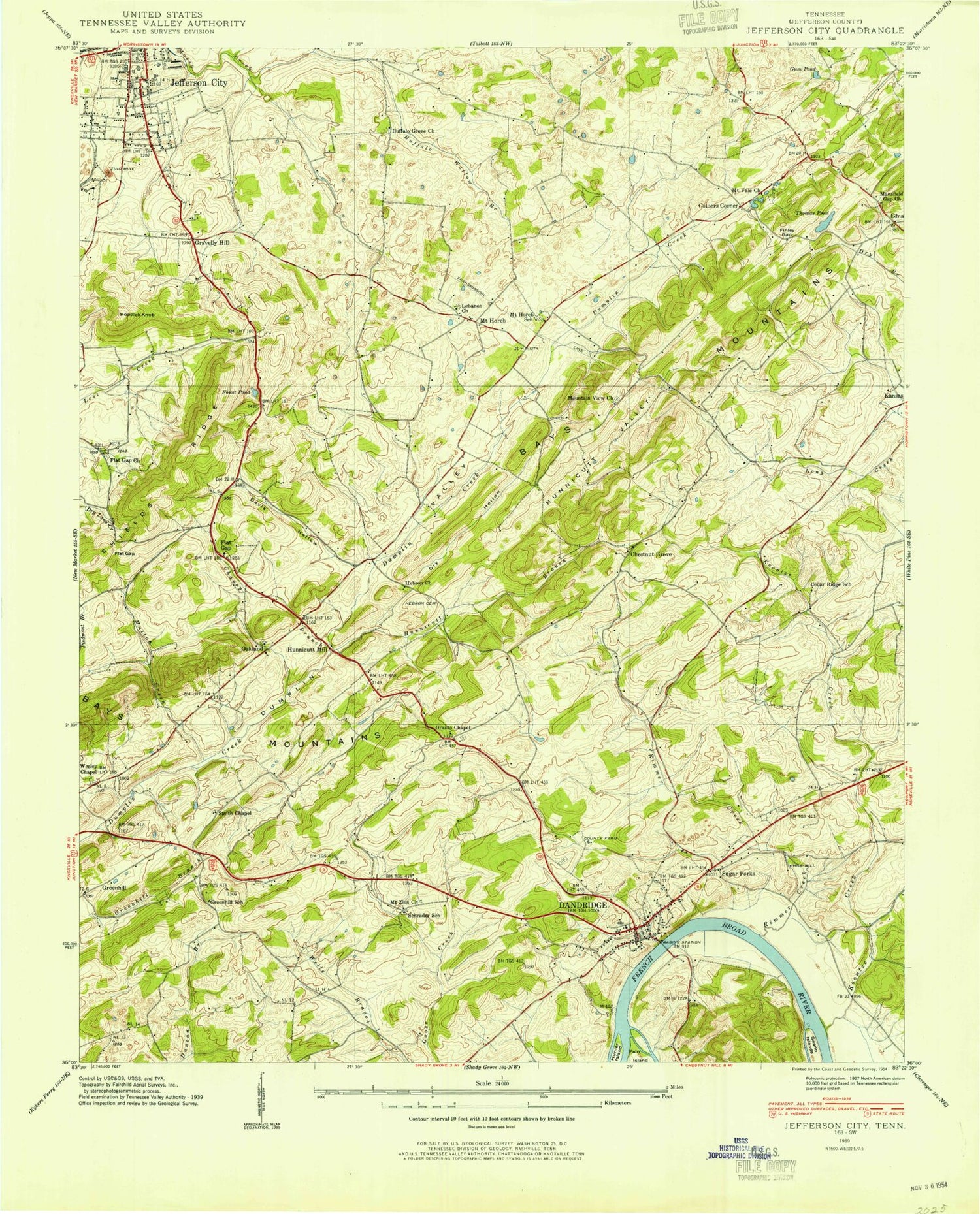 Classic USGS Jefferson City Tennessee 7.5'x7.5' Topo Map Image