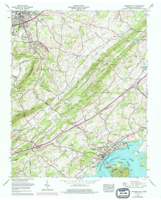 Classic USGS Jefferson City Tennessee 7.5'x7.5' Topo Map Image