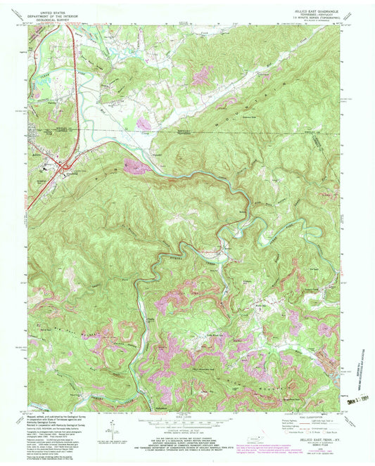 Classic USGS Jellico East Tennessee 7.5'x7.5' Topo Map Image