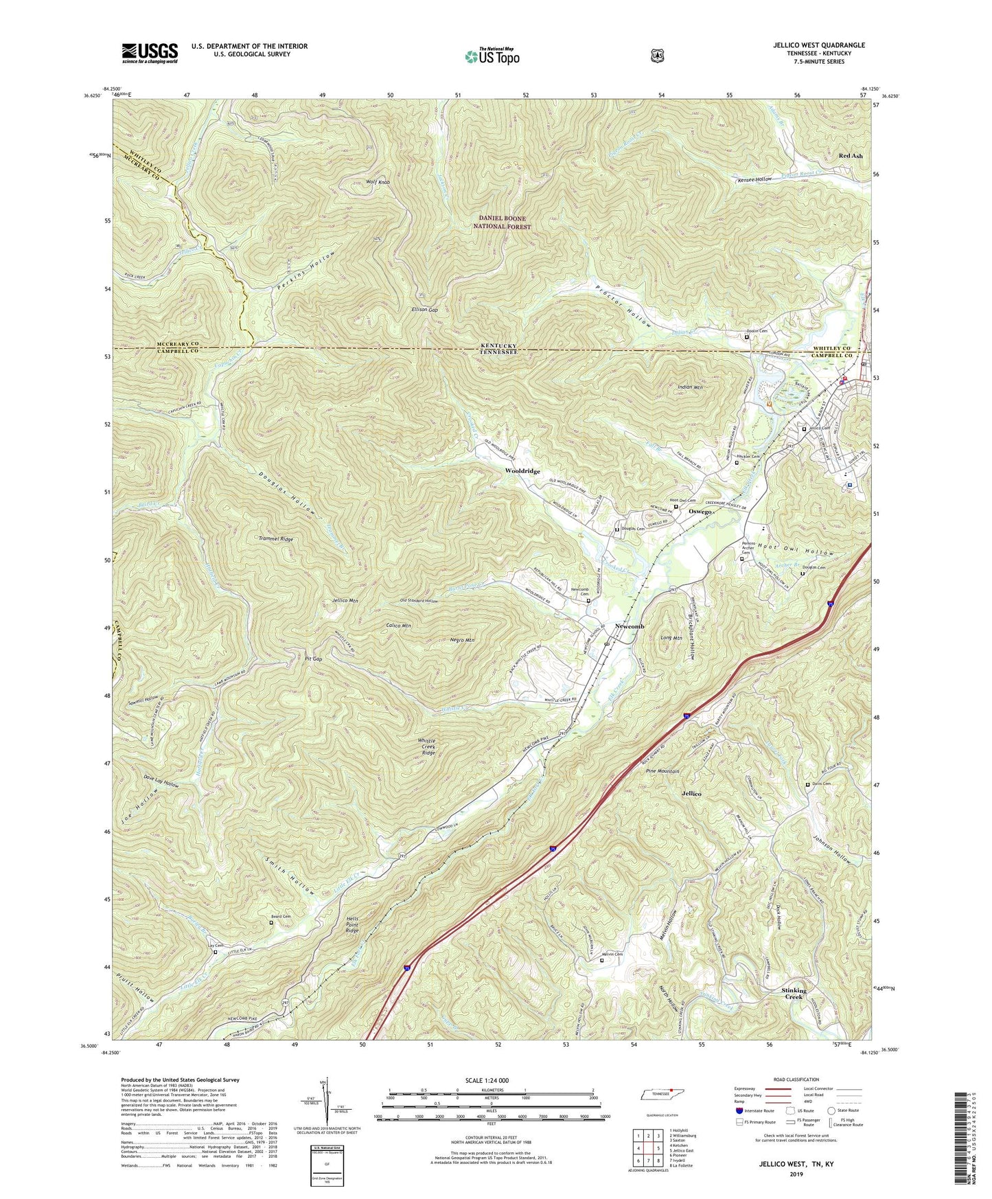 Jellico West Tennessee US Topo Map Image