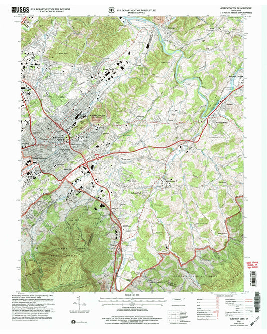 Classic USGS Johnson City Tennessee 7.5'x7.5' Topo Map Image