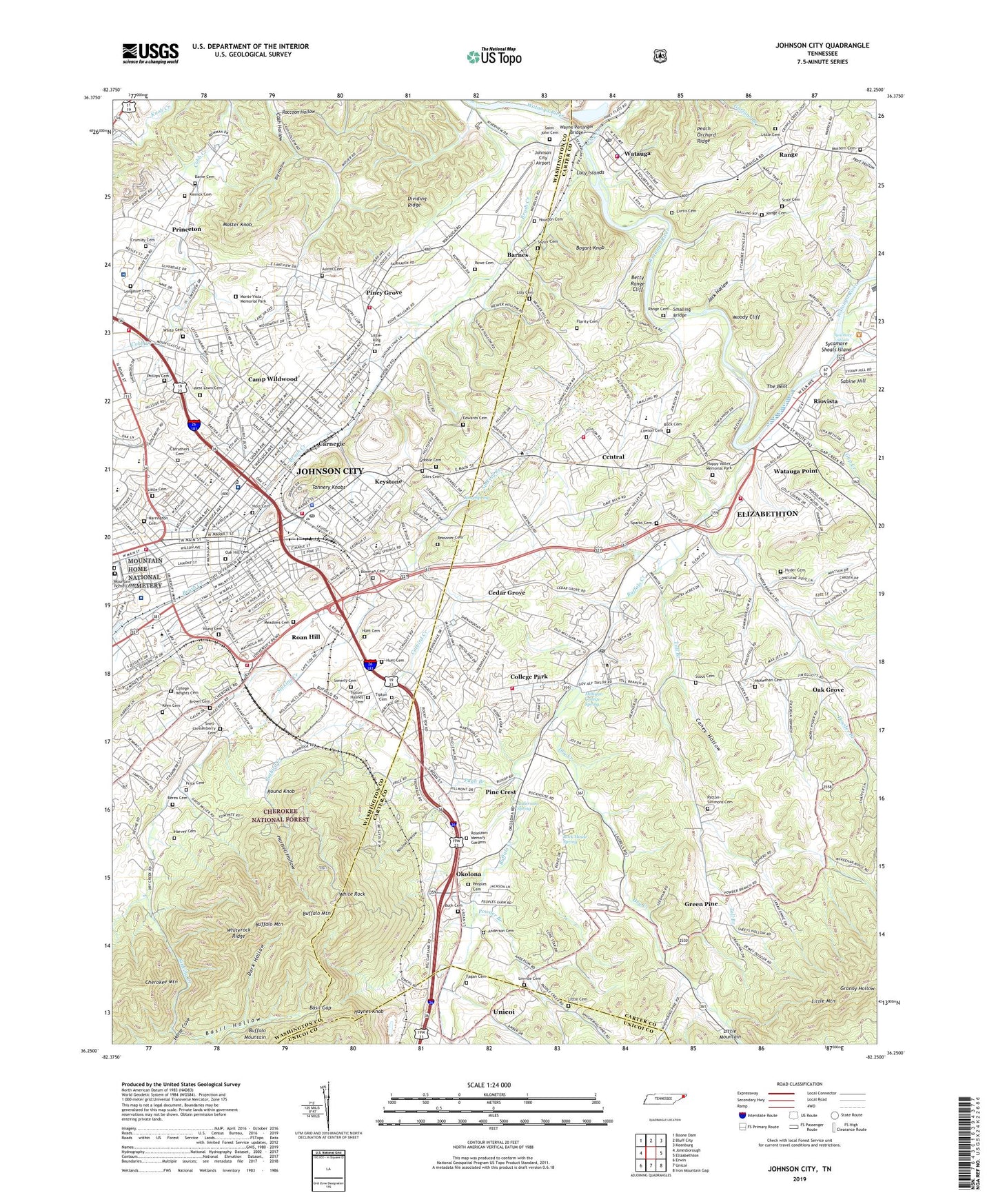 Johnson City Tennessee US Topo Map Image