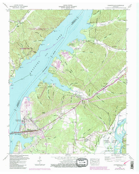Classic USGS Johnsonville Tennessee 7.5'x7.5' Topo Map Image