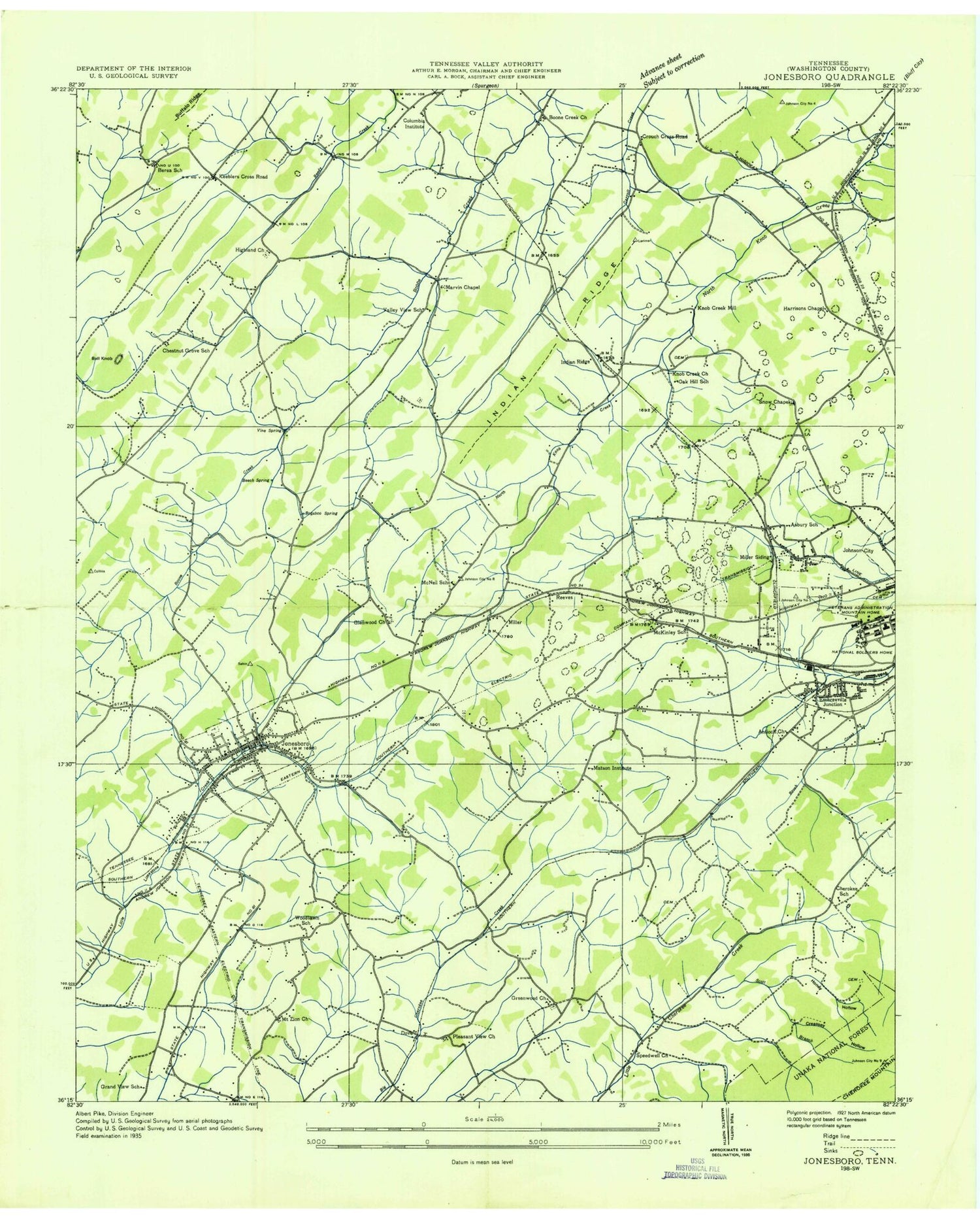 Classic USGS Jonesborough Tennessee 7.5'x7.5' Topo Map Image