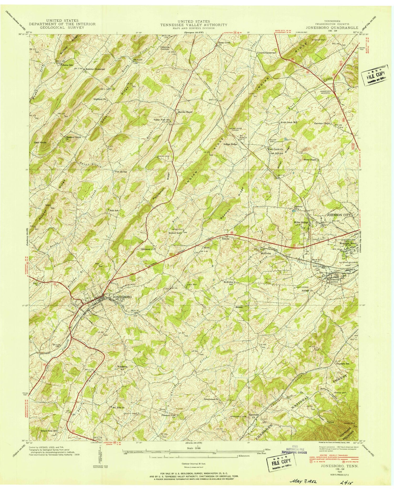 Classic USGS Jonesborough Tennessee 7.5'x7.5' Topo Map Image