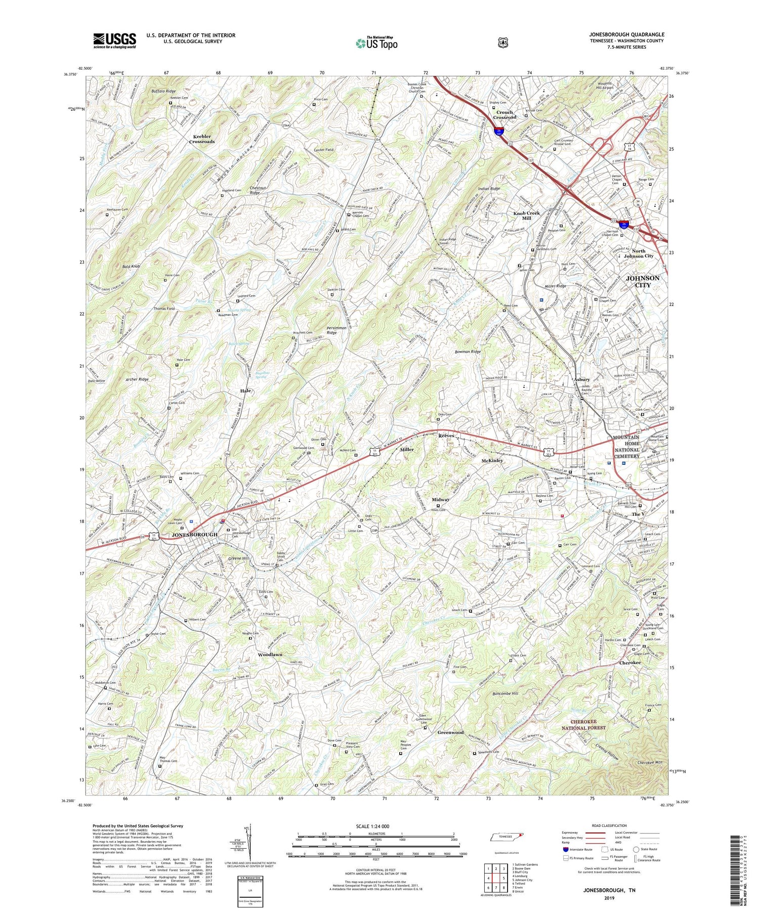 Jonesborough Tennessee US Topo Map Image