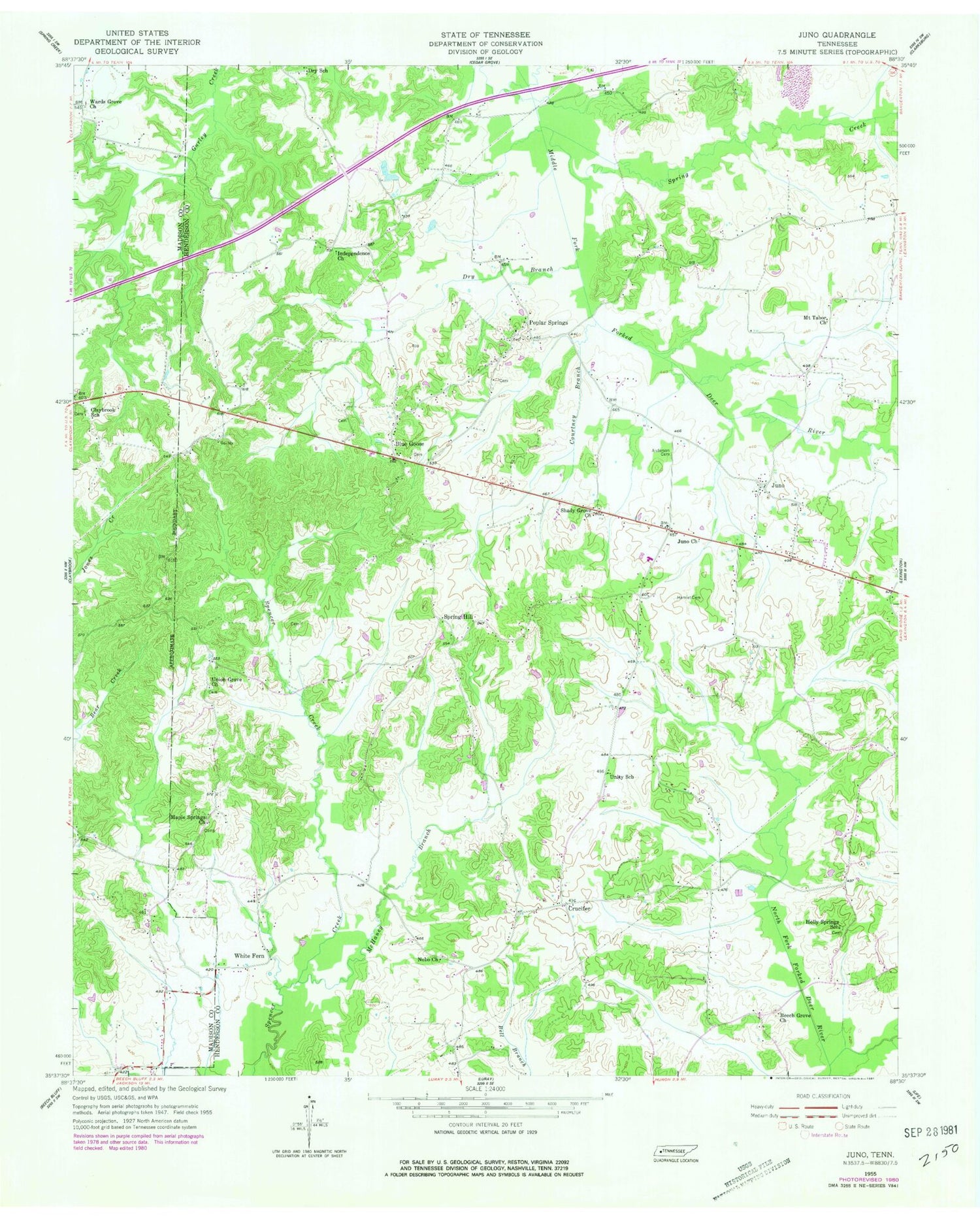 Classic USGS Juno Tennessee 7.5'x7.5' Topo Map Image