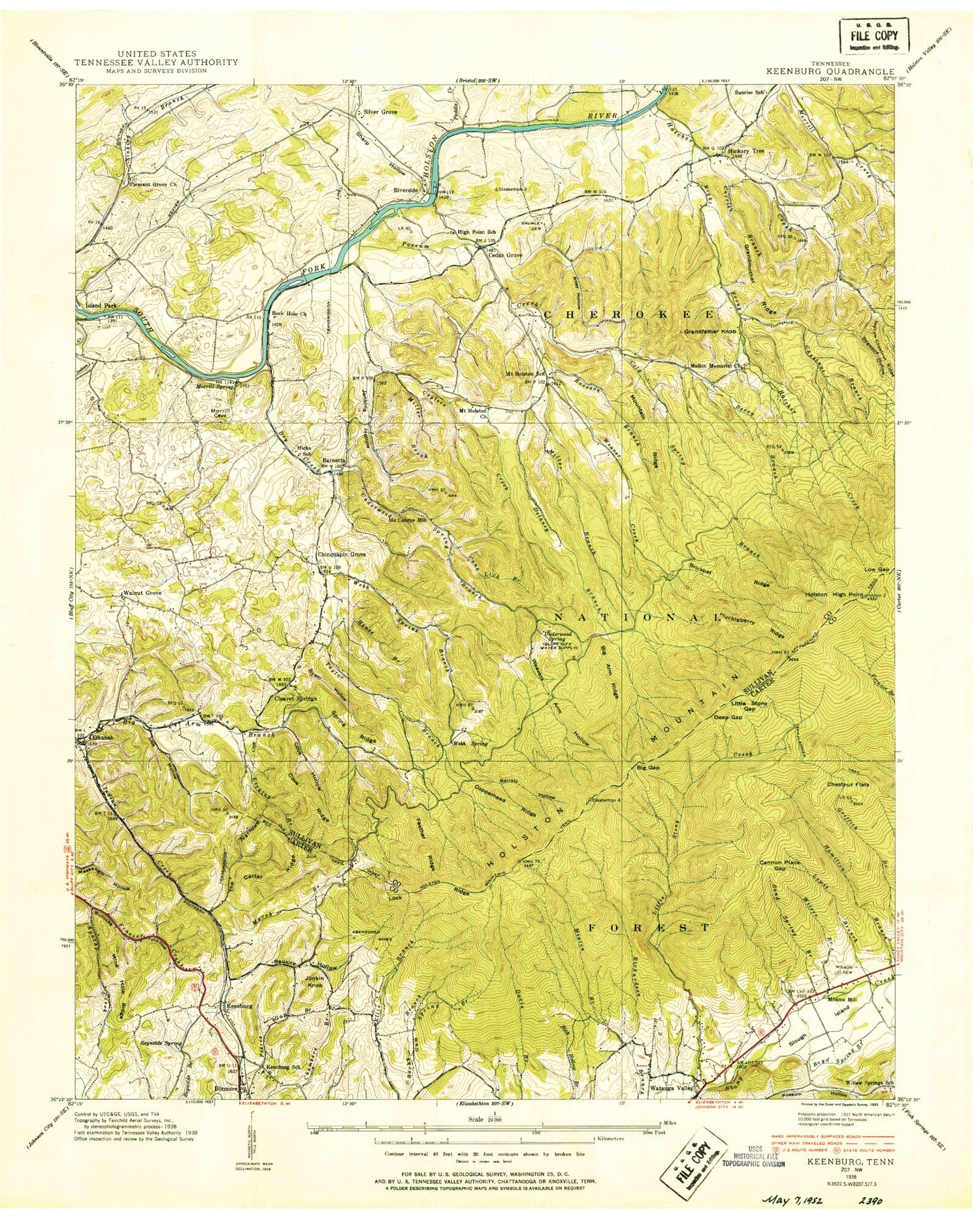 Classic USGS Keenburg Tennessee 7.5'x7.5' Topo Map Image