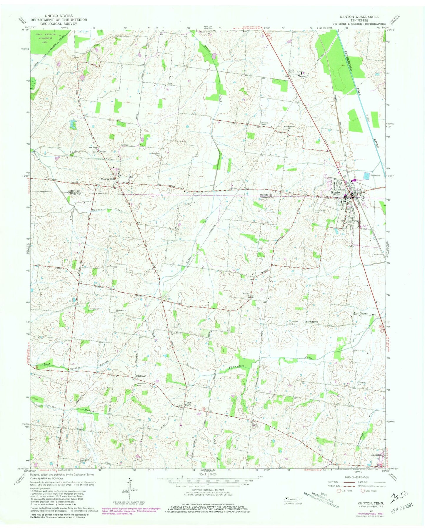 Classic USGS Kenton Tennessee 7.5'x7.5' Topo Map Image