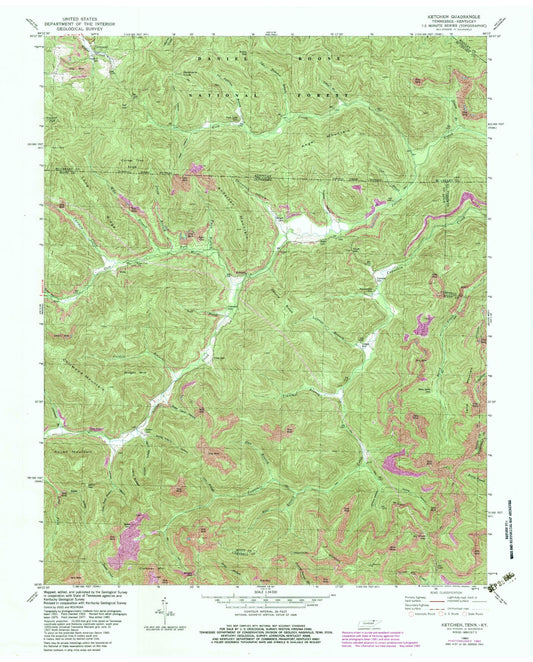 Classic USGS Ketchen Tennessee 7.5'x7.5' Topo Map Image
