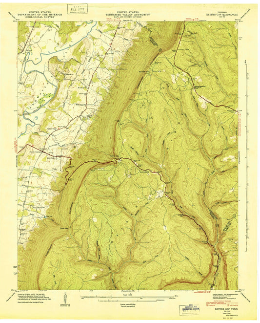 Classic USGS Ketner Gap Tennessee 7.5'x7.5' Topo Map Image