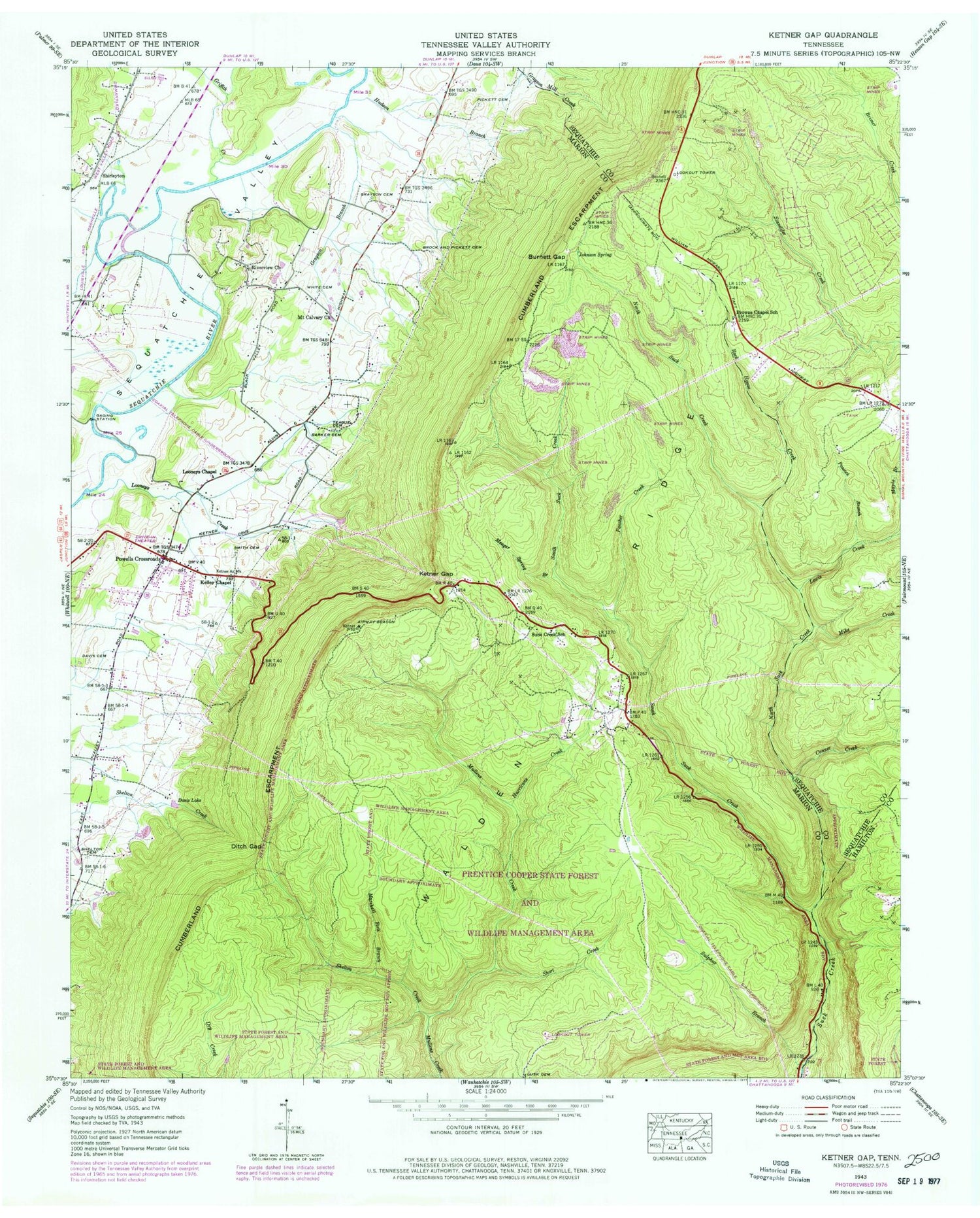 Classic USGS Ketner Gap Tennessee 7.5'x7.5' Topo Map Image