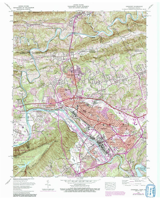 Classic USGS Kingsport Tennessee 7.5'x7.5' Topo Map Image