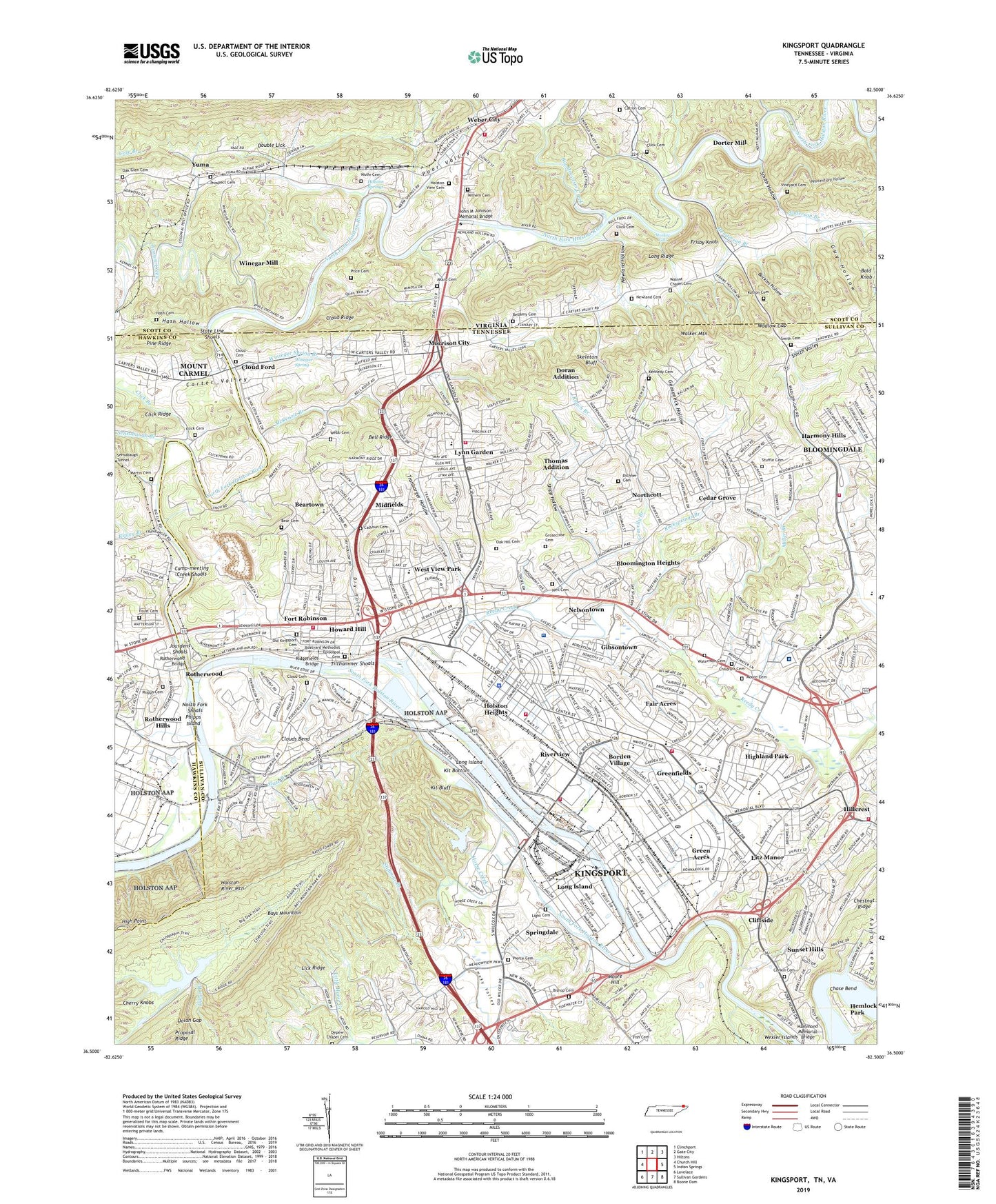Kingsport Tennessee US Topo Map Image