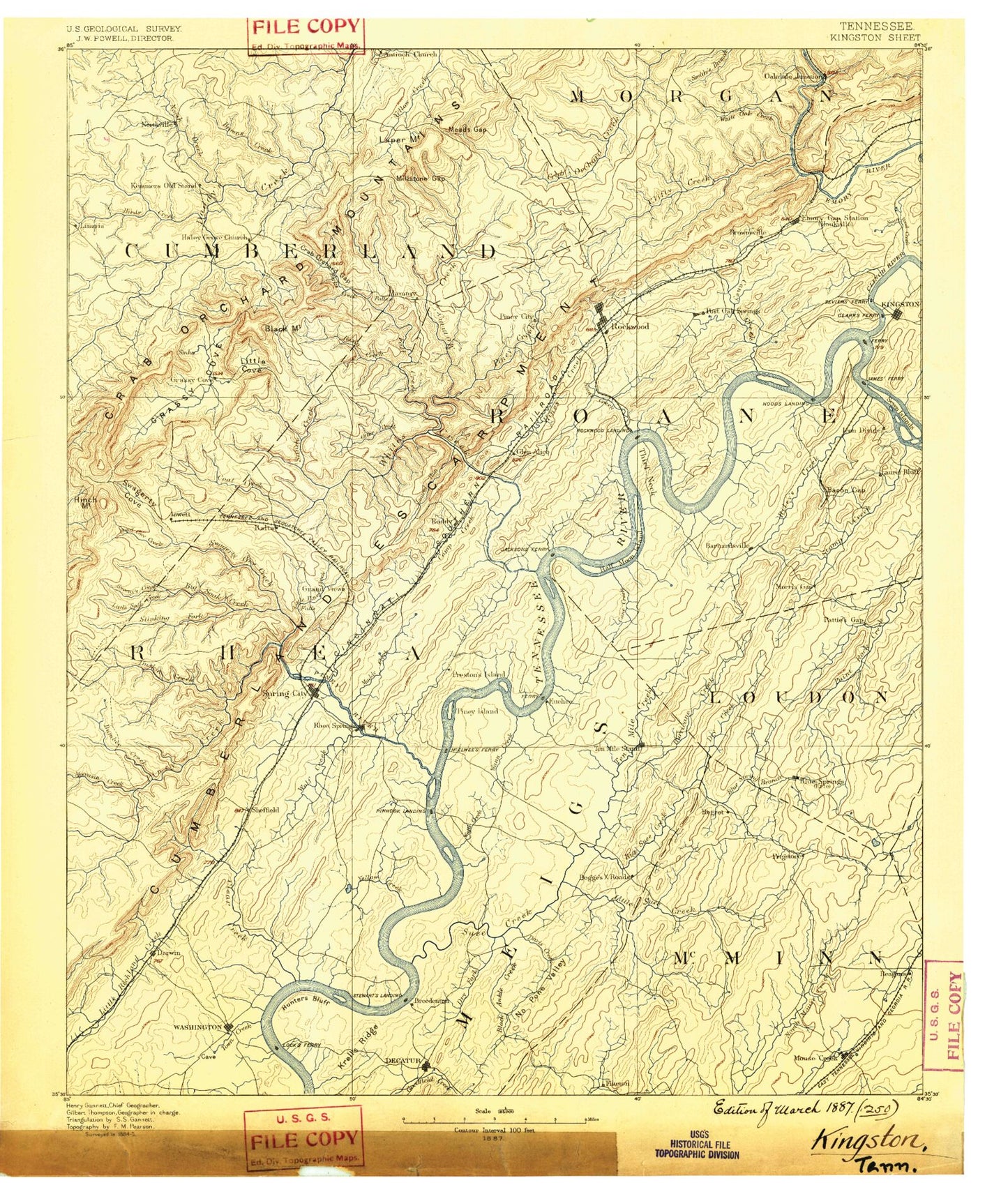 Historic 1887 Kingston Tennessee 30'x30' Topo Map Image