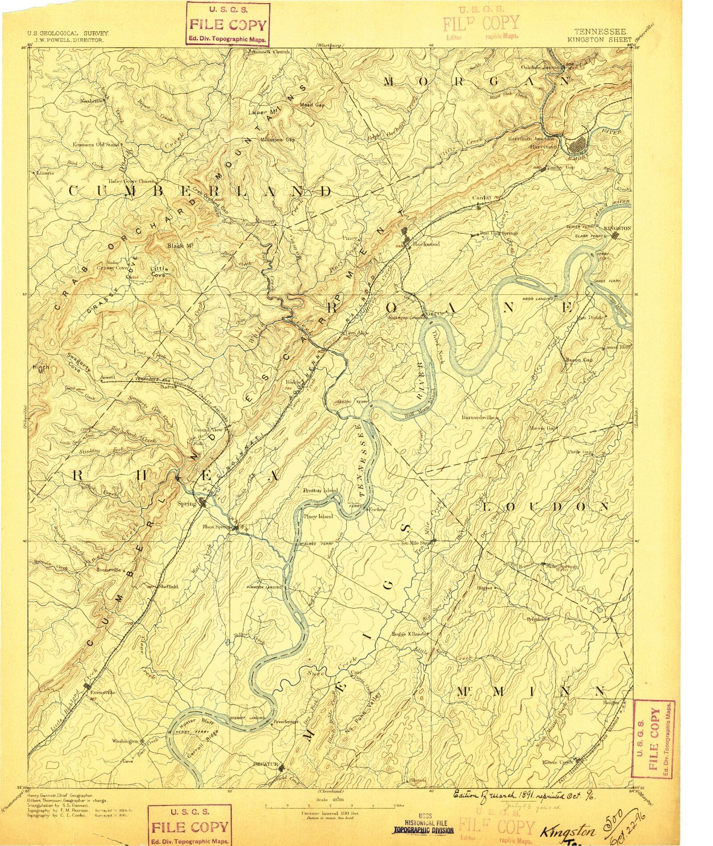 Historic 1891 Kingston Tennessee 30'x30' Topo Map Image