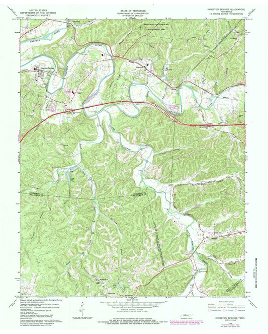 Classic USGS Kingston Springs Tennessee 7.5'x7.5' Topo Map Image