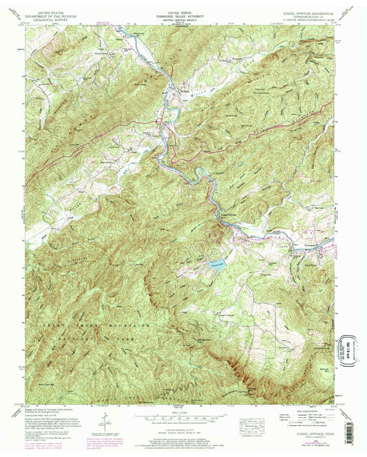 Classic USGS Kinzel Springs Tennessee 7.5'x7.5' Topo Map Image