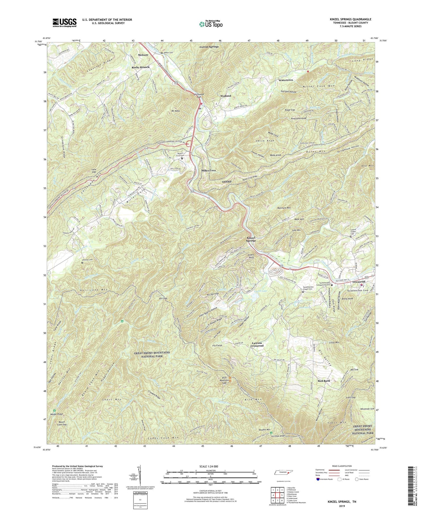 Kinzel Springs Tennessee US Topo Map Image